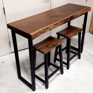 Small Live edge bar table and stools.